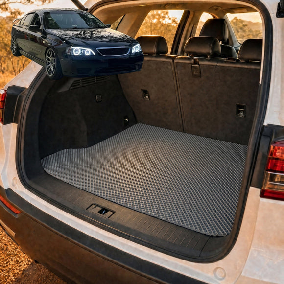 6D Diamond Car Boot Cargo Mat for Ford Falcon 2002 - 2008 (BA BF) - Heavy Duty Carpet Liner - All-Weather Resistance - Easy to use - Odorless Material - Black & Grey