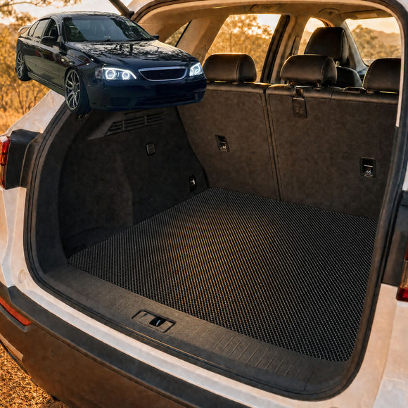 6D Diamond Car Boot Cargo Mat for Ford Falcon 2002 - 2008 (BA BF) - Heavy Duty Carpet Liner - All-Weather Resistance - Easy to use - Odorless Material - Black & Grey