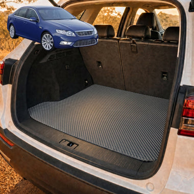 6D Diamond Car Boot Cargo Mat for Ford Falcon 2008 - 2014 (FG) - Heavy Duty Carpet Liner - All-Weather Resistance - Easy to use - Odorless Material - Black & Grey - 0