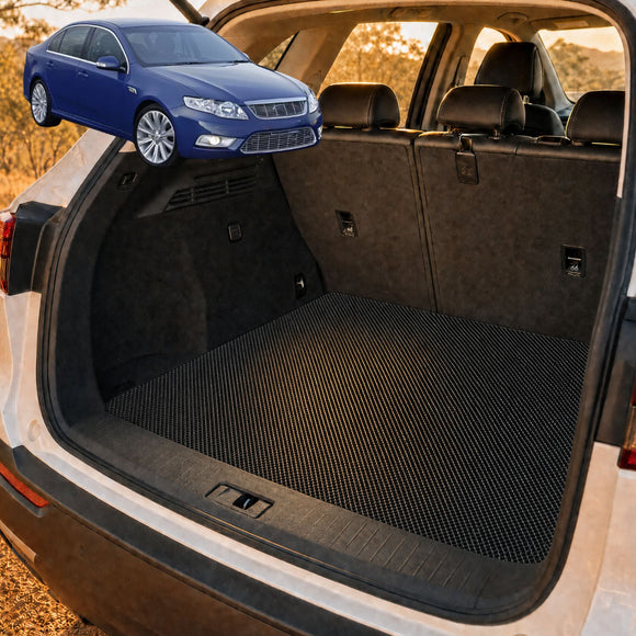 6D Diamond Car Boot Cargo Mat for Ford Falcon 2008 - 2014 (FG) - Heavy Duty Carpet Liner - All-Weather Resistance - Easy to use - Odorless Material - Black & Grey