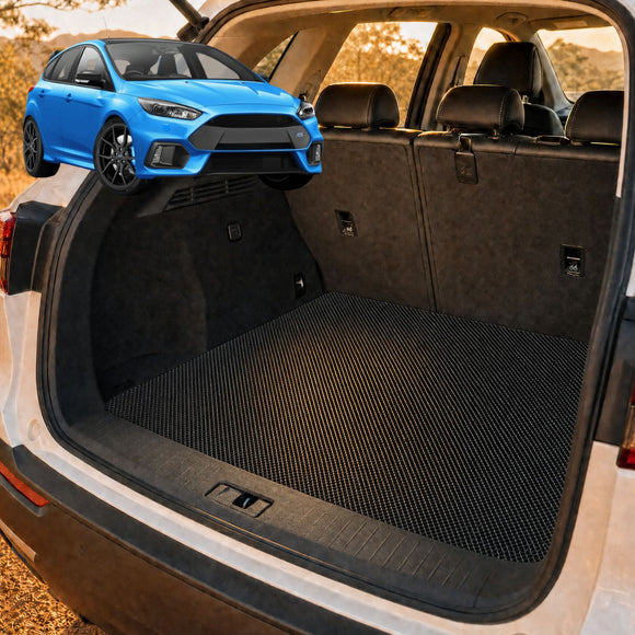 6D Diamond Car Boot Cargo Mat for Ford Focus 2011 - 2018 LS, LW,LW MKII, LZ - Heavy Duty Carpet Liner - All-Weather Resistance - Easy to use - Odorless Material - Black & Grey