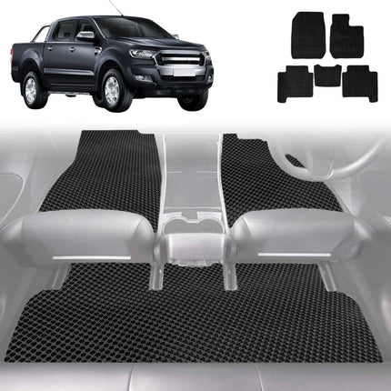 6D Diamond Car Floor Mats for Ford Ranger 2015 - 2018 (PX2 Dual Cab Ute) - Custom-Fit Carpet Liner