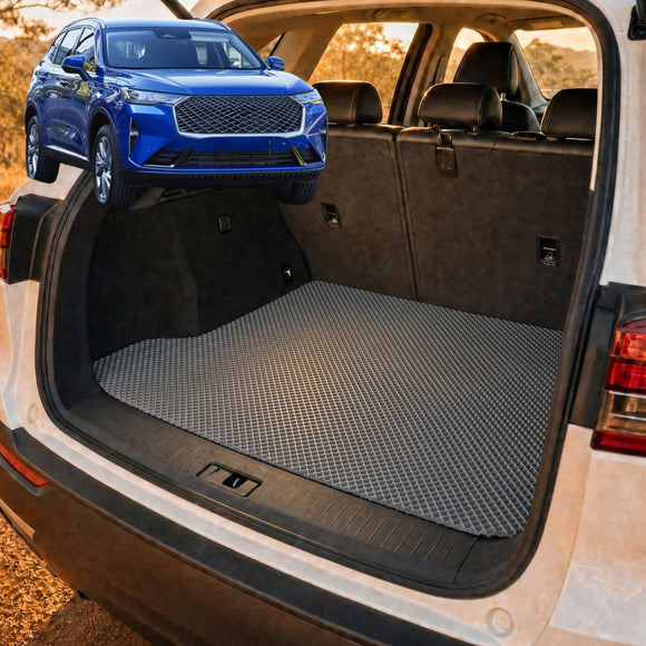 6D Diamond Car Boot Cargo Mat for GWM Haval H6 2020 - Current (SUV) - Heavy Duty Carpet Liner - All-Weather Resistance - Easy to use - Odorless Material - Black & Grey