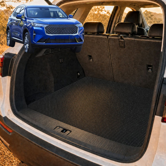 6D Diamond Car Boot Cargo Mat for GWM Haval H6 2020 - Current (SUV) - Heavy Duty Carpet Liner - All-Weather Resistance - Easy to use - Odorless Material - Black & Grey