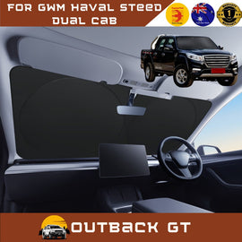 Front Windscreen Sun Shade for GWM Haval Steed Dual Cab 2017 - 2022 (Wingle 6) - Standard 150 x 85 cm - Black
