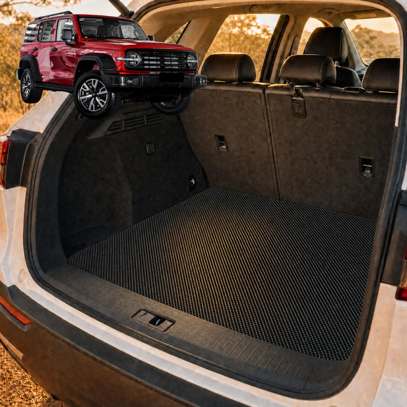 6D Diamond Car Boot Cargo Mat for GWM Haval Tank 300 2023 - Current (P01) - Heavy Duty Carpet Liner - All-Weather Resistance - Easy to use - Odorless Material - Black & Grey
