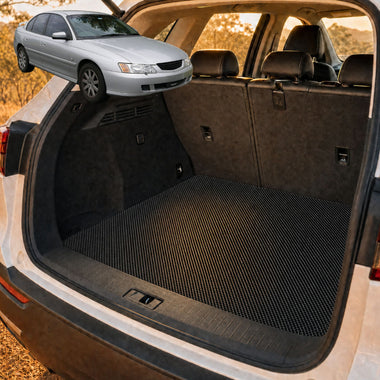 6D Diamond Car Boot Cargo Mat for Holden Commodore 1997 - 2006 (VT VX VY VZ) - Heavy Duty Carpet Liner - All-Weather Resistance - Easy to use - Odorless Material - Black & Grey