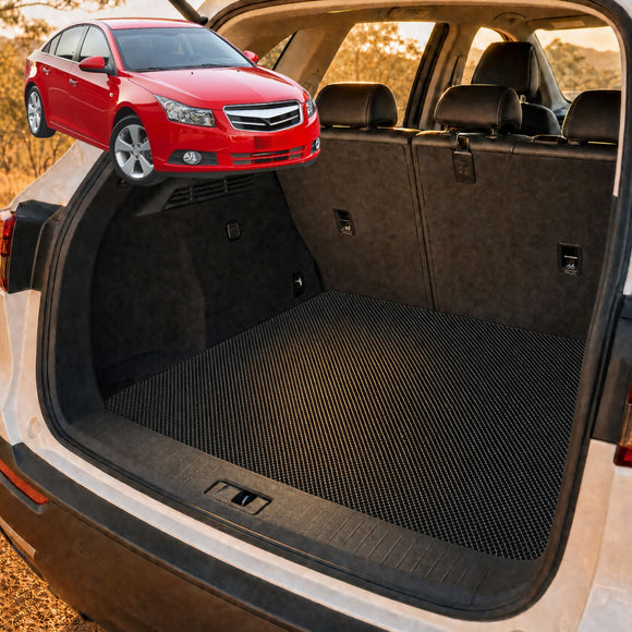 6D Diamond Car Boot Cargo Mat for Holden Cruze 2009 - 2016 JH - Heavy Duty Carpet Liner - All-Weather Resistance - Easy to use - Odorless Material - Black & Grey