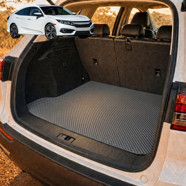 6D Diamond Car Boot Cargo Mat for Honda Civic 2016 - 2021 (10th Gen) - Heavy Duty Carpet Liner - All-Weather Resistance - Easy to use - Odorless Material - Black & Grey - 0