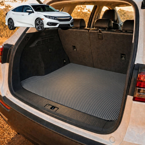 6D Diamond Car Boot Cargo Mat for Honda Civic 2016 - 2021 (10th Gen) - Heavy Duty Carpet Liner - All-Weather Resistance - Easy to use - Odorless Material - Black & Grey