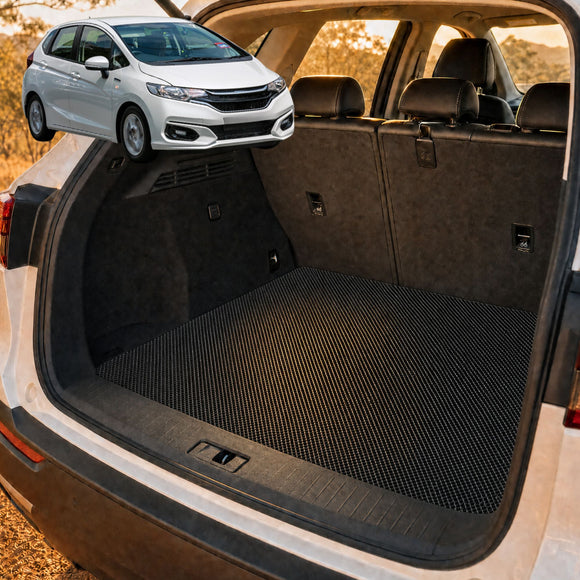6D Diamond Car Boot Cargo Mat for Honda Jazz 2014 - 2021 (FIT GK/GH/GP) - Heavy Duty Carpet Liner - All-Weather Resistance - Easy to use - Odorless Material - Black & Grey