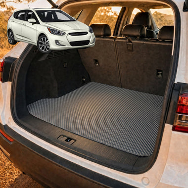 6D Diamond Car Boot Cargo Mat for Hyundai Accent 2011 - 2018 (R8) - Heavy Duty Carpet Liner - All-Weather Resistance - Easy to use - Odorless Material - Black & Grey - 0