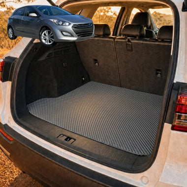 6D Diamond Car Boot Cargo Mat for Hyundai i30 2012 - 2016 (GD) - Heavy Duty Carpet Liner - All-Weather Resistance - Easy to use - Odorless Material - Black & Grey - 0