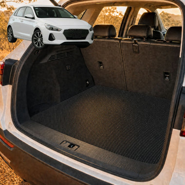 6D Diamond Car Boot Cargo Mat for Hyundai i30 2017 - 2021 (PD Hatch/Fastback) - Heavy Duty Carpet Liner - All-Weather Resistance - Easy to use - Odorless Material - Black & Grey