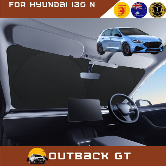 Front Windscreen Sun Shade for Hyundai i30 N 2021 - Current Hatch Fastback - Standard 150 x 85 cm - Black