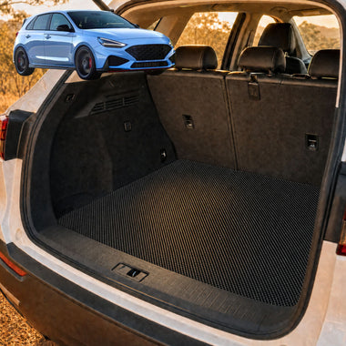 6D Diamond Car Boot Cargo Mat for Hyundai i30 N 2021 - Current Hatch Fastback - Heavy Duty Carpet Liner - All-Weather Resistance - Easy to use - Odorless Material - Black & Grey