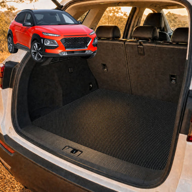 6D Diamond Car Boot Cargo Mat for Hyundai Kona 2017 - 2023 (OS) - Heavy Duty Carpet Liner - All-Weather Resistance - Easy to use - Odorless Material - Black & Grey