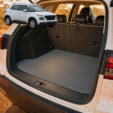 6D Diamond Car Boot Cargo Mat for Hyundai Venue 2019 - Current QX - Heavy Duty Carpet Liner - All-Weather Resistance - Easy to use - Odorless Material - Black & Grey - 0