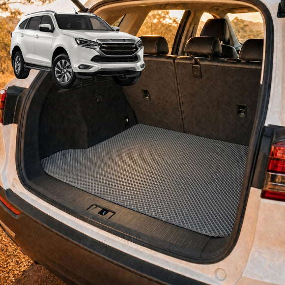 6D Diamond Car Boot Cargo Mat for Isuzu MU-X 2021 - Current RJ - Heavy Duty Carpet Liner - All-Weather Resistance - Easy to use - Odorless Material - Black & Grey