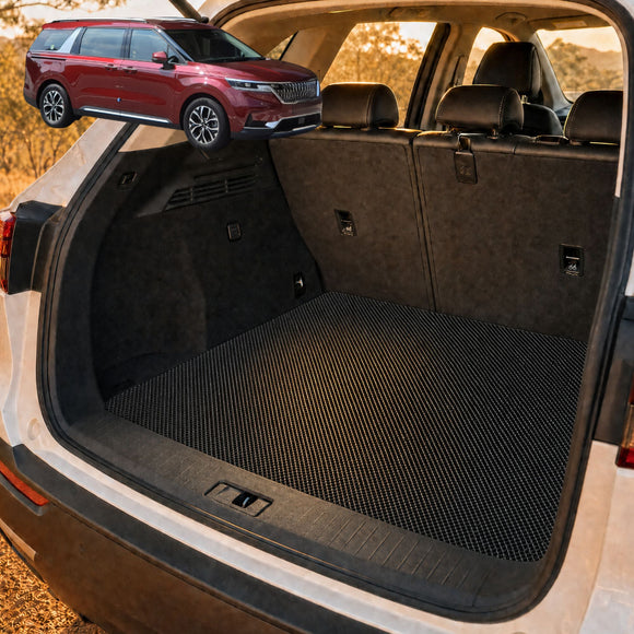 6D Diamond Car Boot Cargo Mat for Kia Carnival 2021 - Current (KA4) - Heavy Duty Carpet Liner - All-Weather Resistance - Easy to use - Odorless Material - Black & Grey