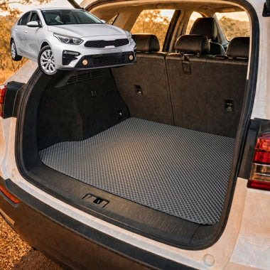 6D Diamond Car Boot Cargo Mat for Kia Cerato 2018 - Current (BD) - Heavy Duty Carpet Liner - All-Weather Resistance - Easy to use - Odorless Material - Black & Grey - 0