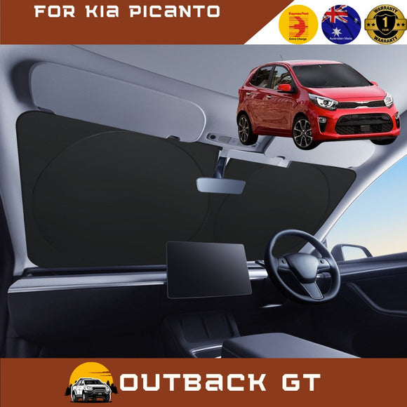 Front Windscreen Sun Shade for Kia Picanto 2017 - Current (JA) - Standard 150 x 85 cm - Black