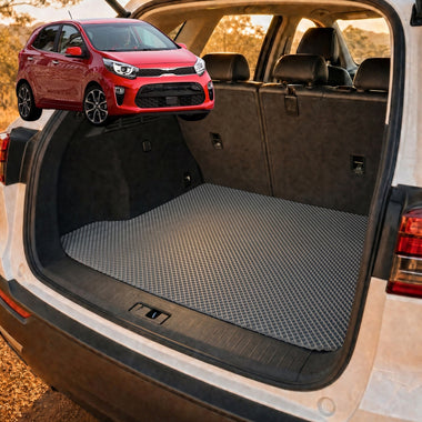 6D Diamond Car Boot Cargo Mat for Kia Picanto 2017 - Current (JA) - Heavy Duty Carpet Liner - All-Weather Resistance - Easy to use - Odorless Material - Black & Grey - 0