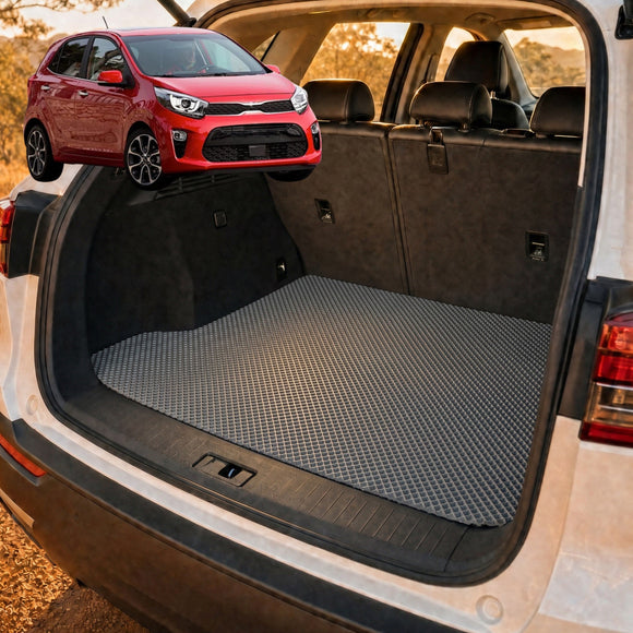 6D Diamond Car Boot Cargo Mat for Kia Picanto 2017 - Current (JA) - Heavy Duty Carpet Liner - All-Weather Resistance - Easy to use - Odorless Material - Black & Grey