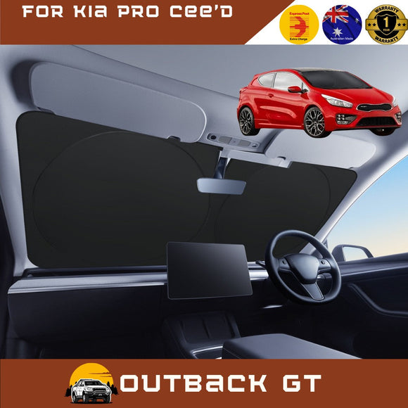 Front Windscreen Sun Shade for Kia Pro Cee'd 2014 - 2019 - Standard 150 x 85 cm - Black