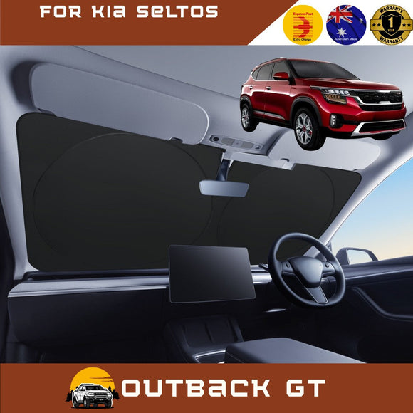 Front Windscreen Sun Shade for Kia Seltos 2019 - Current (KX3 SP2c) - Standard 150 x 85 cm - Black