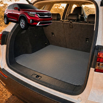 6D Diamond Car Boot Cargo Mat for Kia Seltos 2019 - Current (KX3 SP2c) - Heavy Duty Carpet Liner - All-Weather Resistance - Easy to use - Odorless Material - Black & Grey - 0