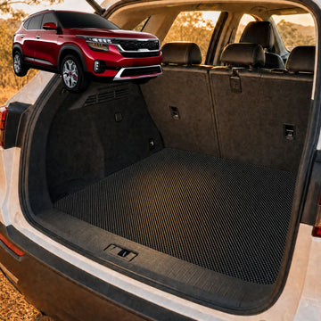 6D Diamond Car Boot Cargo Mat for Kia Seltos 2019 - Current (KX3 SP2c) - Heavy Duty Carpet Liner - All-Weather Resistance - Easy to use - Odorless Material - Black & Grey
