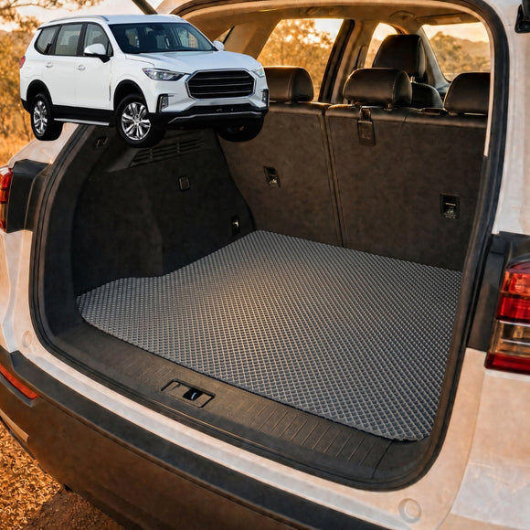6D Diamond Car Boot Cargo Mat for LDV D90 2017 - 2024 - Heavy Duty Carpet Liner - All-Weather Resistance - Easy to use - Odorless Material - Black & Grey