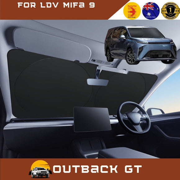 Front Windscreen Sun Shade for LDV Mifa 9 2021 - Current (7 Seater) - XL 160 x 100 cm - Black