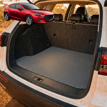 6D Diamond Car Boot Cargo Mat for Mazda 3 2014 - 2018 (BM BN) - Heavy Duty Carpet Liner - All-Weather Resistance - Easy to use - Odorless Material - Black & Grey - 0