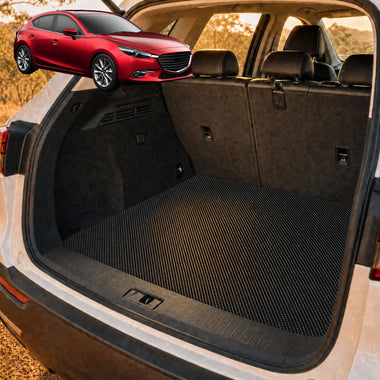 6D Diamond Car Boot Cargo Mat for Mazda 3 2014 - 2018 (BM BN) - Heavy Duty Carpet Liner - All-Weather Resistance - Easy to use - Odorless Material - Black & Grey