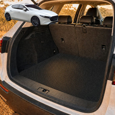6D Diamond Car Boot Cargo Mat for Mazda 3 2019 - Current (BP) - Heavy Duty Carpet Liner - All-Weather Resistance - Easy to use - Odorless Material - Black & Grey