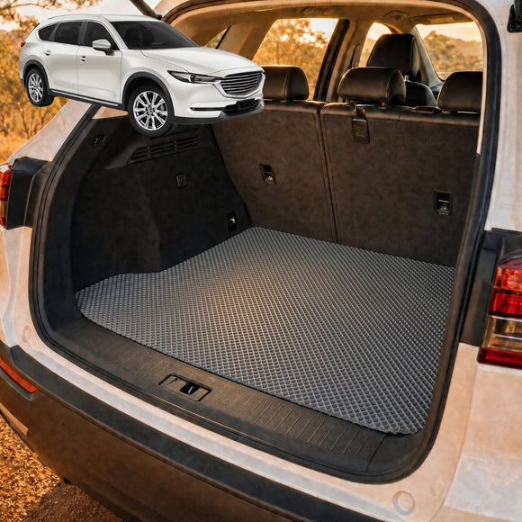 6D Diamond Car Boot Cargo Mat for Mazda CX-8 2018 - Current (KG) - Heavy Duty Carpet Liner - All-Weather Resistance - Easy to use - Odorless Material - Black & Grey