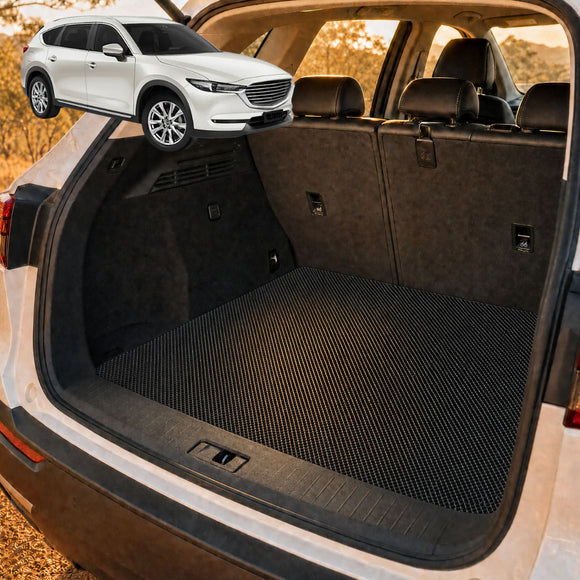 6D Diamond Car Boot Cargo Mat for Mazda CX-8 2018 - Current (KG) - Heavy Duty Carpet Liner - All-Weather Resistance - Easy to use - Odorless Material - Black & Grey
