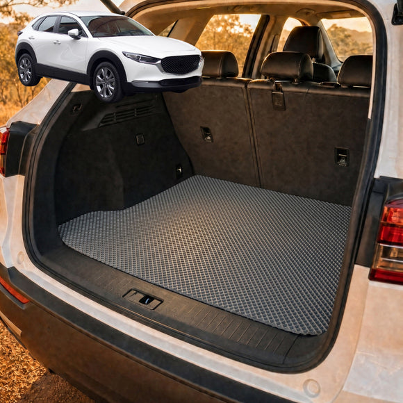 6D Diamond Car Boot Cargo Mat for Mazda CX-30 2019 - Current (DM) - Heavy Duty Carpet Liner - All-Weather Resistance - Easy to use - Odorless Material - Black & Grey