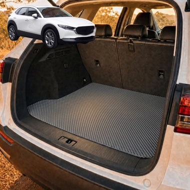 6D Diamond Car Boot Cargo Mat for Mazda CX-30 2019 - Current (DM) - Heavy Duty Carpet Liner - All-Weather Resistance - Easy to use - Odorless Material - Black & Grey - 0