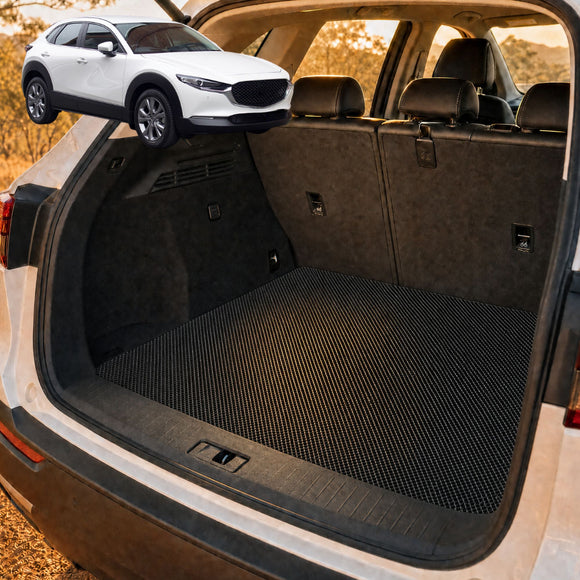 6D Diamond Car Boot Cargo Mat for Mazda CX-30 2019 - Current (DM) - Heavy Duty Carpet Liner - All-Weather Resistance - Easy to use - Odorless Material - Black & Grey