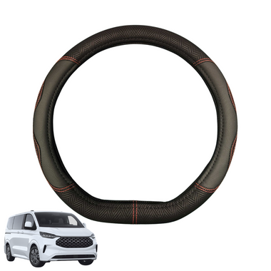 Steering Wheel Cover for Ford Tourneo 2024 - Current (8 seater) - Black Microfiber Leather - D-Shape | Double D 38 cm