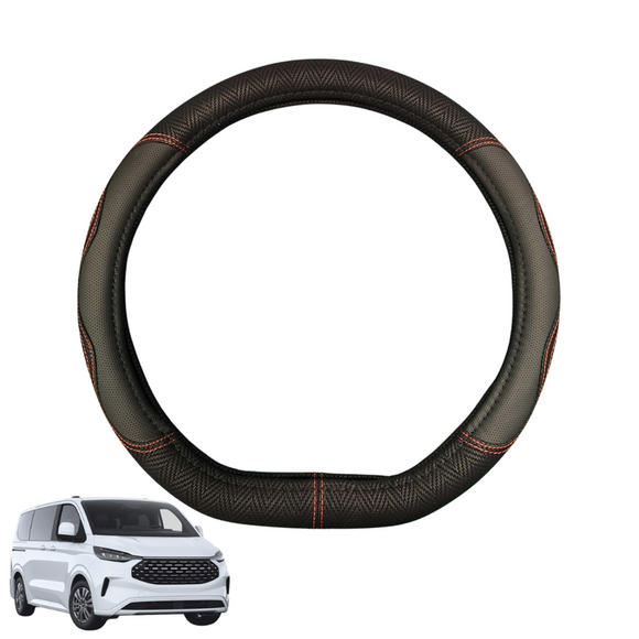 Steering Wheel Cover for Ford Tourneo 2024 - Current (8 seater) - Black Microfiber Leather - D-Shape 38 cm