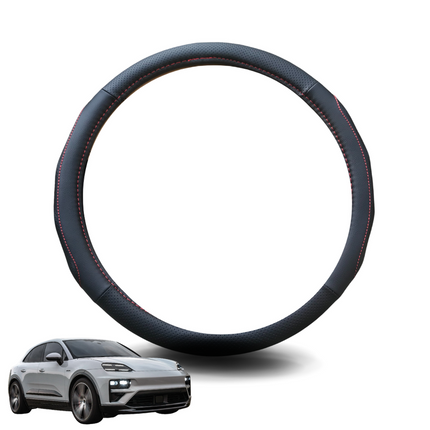 Steering Wheel Cover for Porsche Macan 2024 - Current (BEV) - Black Microfiber Leather - Circle 38 cm