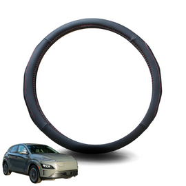 Steering Wheel Cover for Hyundai Kona 2017 - 2022 (Electric) - Black Microfiber Leather - Circle 38 cm