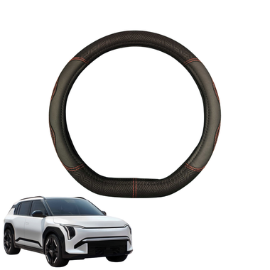 Steering Wheel Cover for Kia EV3 2025 - Current  - Black Microfiber Leather - D-Shape | Double D 38 cm