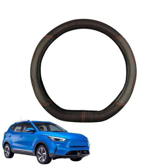 Steering Wheel Cover for MG ZS EV 2020 - Current  - Black Microfiber Leather - D-Shape 38 cm