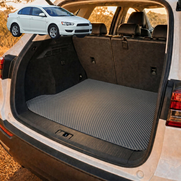 6D Diamond Car Boot Cargo Mat for Mitsubishi Lancer 2007 - 2017 Auto (CJ) - Heavy Duty Carpet Liner - All-Weather Resistance - Easy to use - Odorless Material - Black & Grey