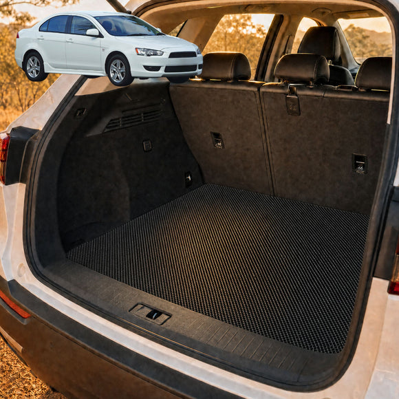 6D Diamond Car Boot Cargo Mat for Mitsubishi Lancer 2007 - 2017 Auto (CJ) - Heavy Duty Carpet Liner - All-Weather Resistance - Easy to use - Odorless Material - Black & Grey